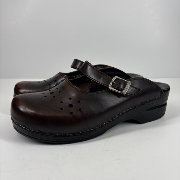Dansko Shoes - Dansko Merrie Women's US 11.5–12/42 Brown Leather Mary Jane Comfort Buckle Clogs